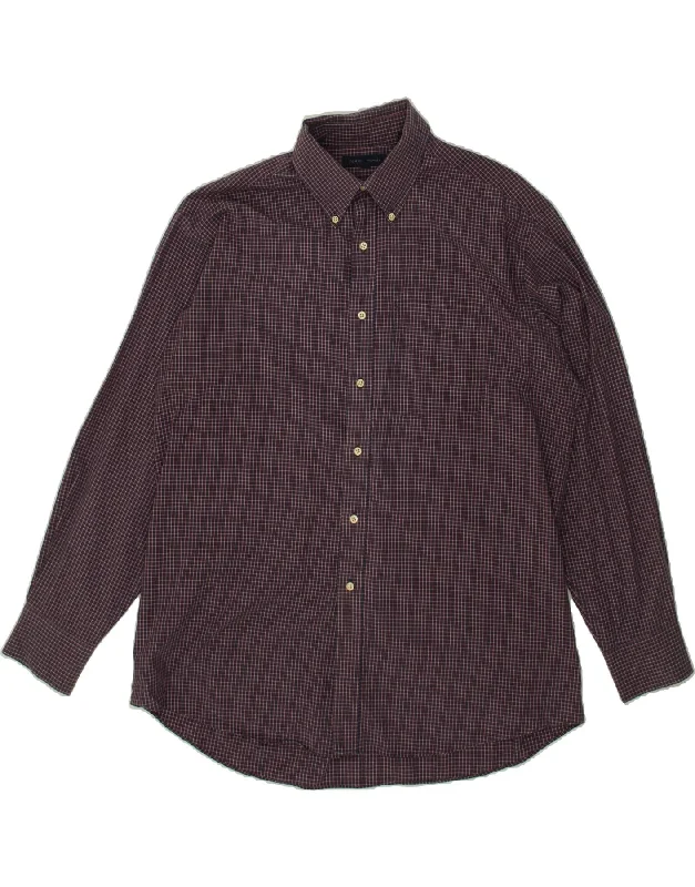 TOMMY HILFIGER Mens Shirt Size 16 1/2 Large Purple Check Cotton Fleece Nylon Spandex