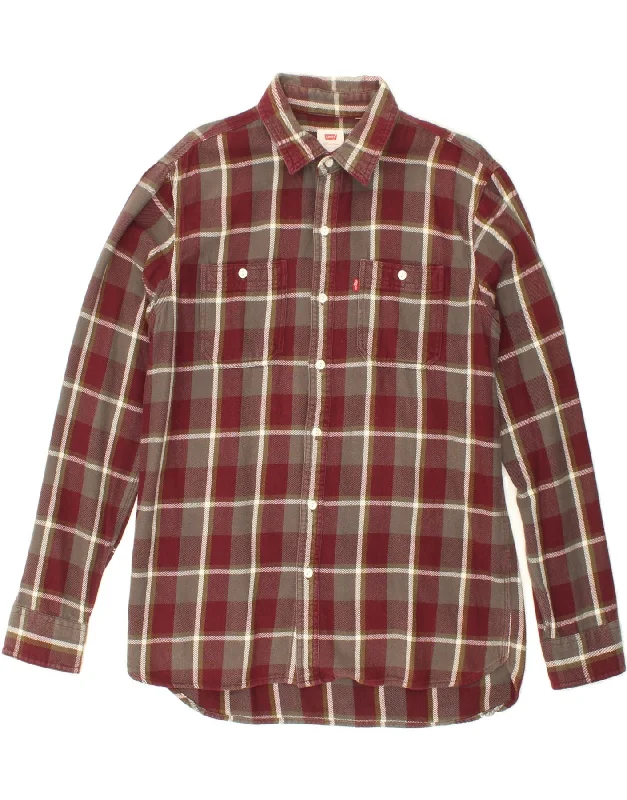LEVI'S Mens Flannel Shirt Large Red Check Polka Dot Checkered Tartan