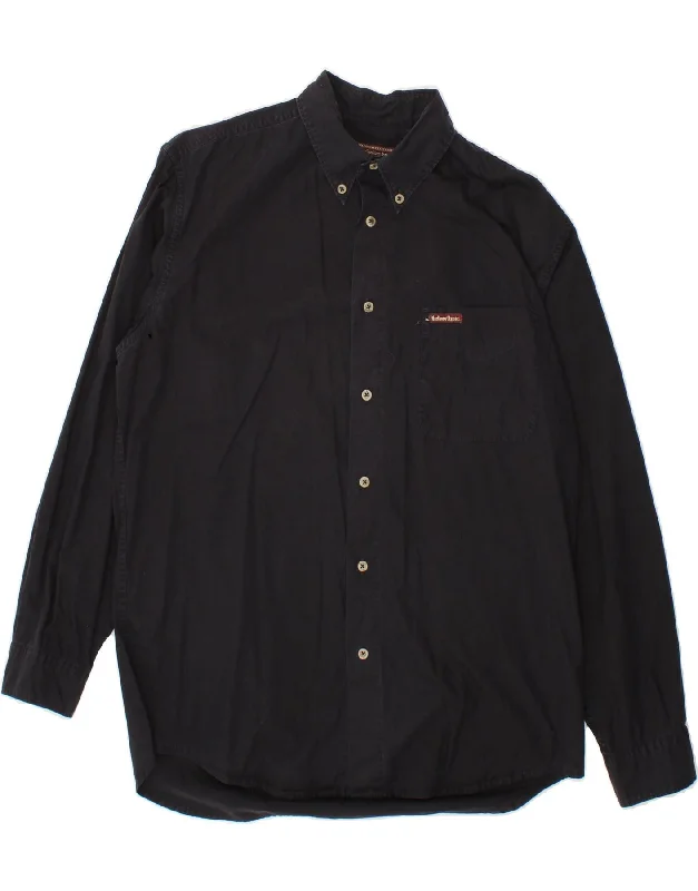 MARLBORO CLASSICS Mens Shirt Large Black Cotton Mesh Canvas Denim