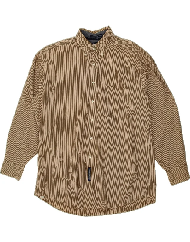 TOMMY HILFIGER Mens Shirt Size 16 1/2 Large Beige Striped Cotton Striped Floral Plaid