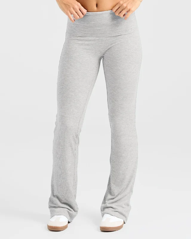 Lounge Ribbed Foldover Flared Leggings - Grey Marl Fashionable Moisture-Wicking Leggings Lounge Ribbed Foldover Flared Leggings - Grey Marl Fashionable Moisture-Wicking Leggings