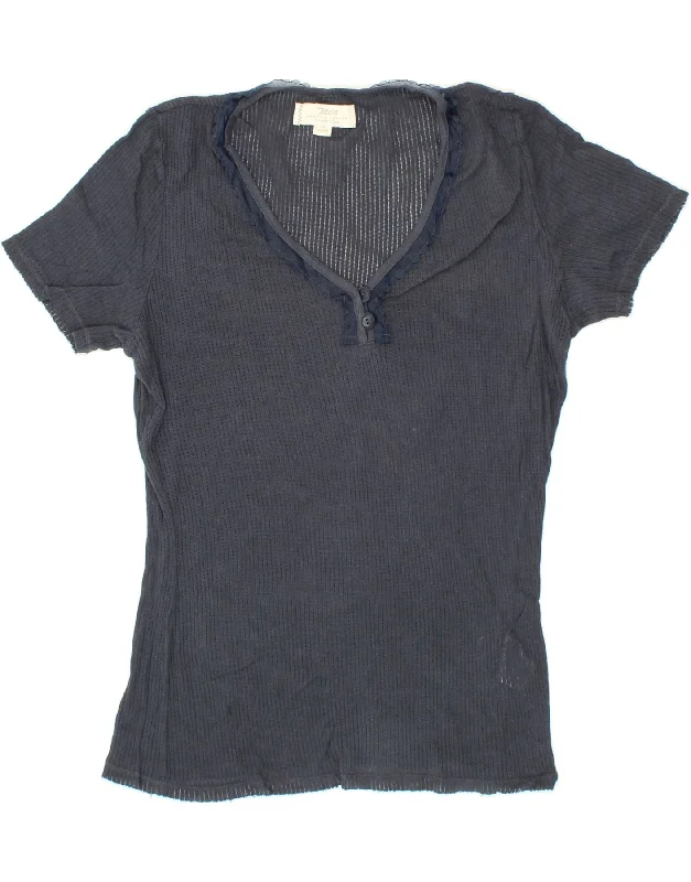 MARLBORO CLASSICS Womens Slim T-Shirt Top UK 20 2XL Navy Blue Cotton Houndstooth Herringbone Solid MARLBORO CLASSICS Womens Slim T-Shirt Top UK 20 2XL Navy Blue Cotton Houndstooth Herringbone Solid