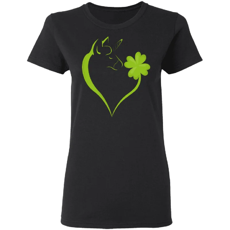 Dabbing Shamrock Unicorn Heart St Patrick's Day Irish Gifts Ladies T-Shirt Sequined Glittery Shiny
