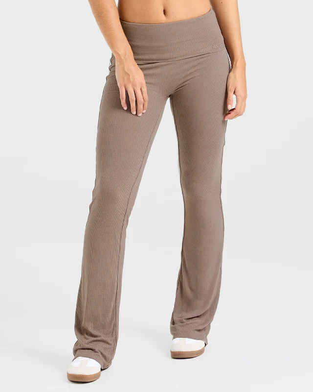 Lounge Ribbed Foldover Flared Leggings - Mocha Casual Sporty Leggings