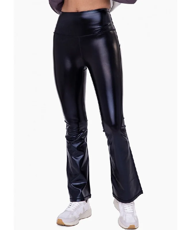 Faux Leather Flare High-Waisted Leggings Stylish Athletic Wear Leggings