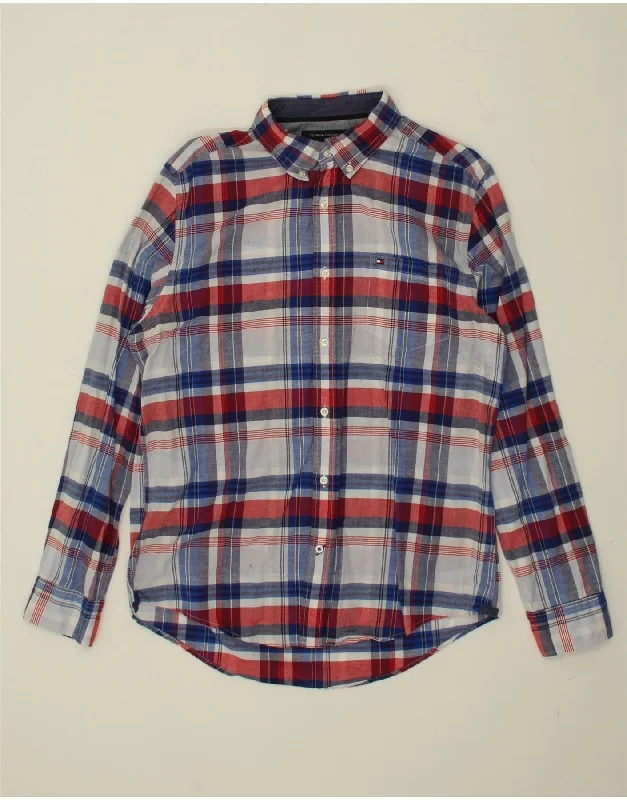 TOMMY HILFIGER Mens Shirt Medium Multicoloured Check Cotton Graphic T-Shirt Round Neck Polyester