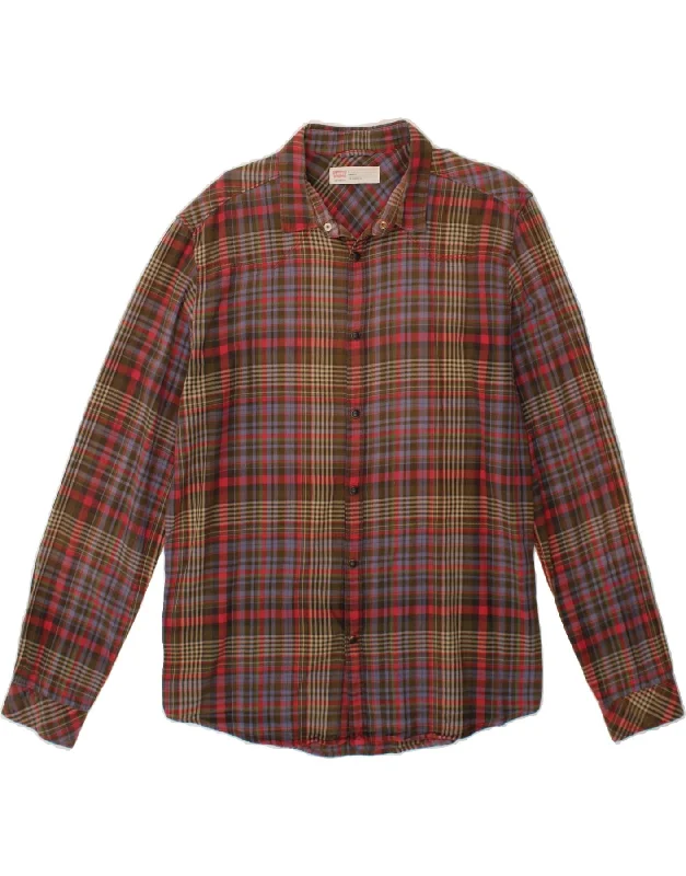 LEVI'S Mens Standard Fit Shirt Large Multicoloured Check Cotton Sequined Glittery Shiny