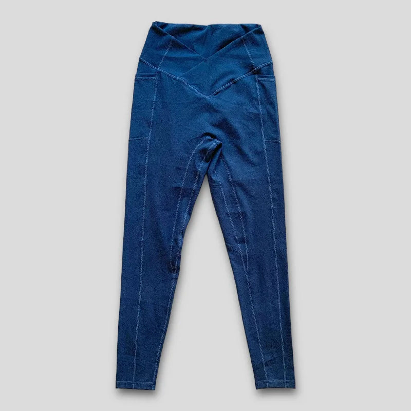 Crossover Scrunch Booty Leggings - Midnight Navy Elegant Satin Finish Leggings