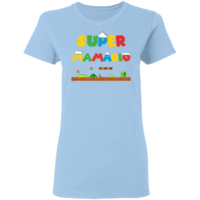Super Mamario Funny Gamer Nerd Mushroom Ladies T-Shirt Ribbed T-Shirt High Neck Heavyweight