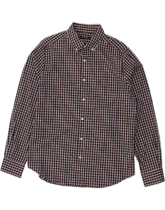 NAUTICA Mens Shirt Large Purple Check Cotton Lace Blend Ribbed Blend Corduroy Blend