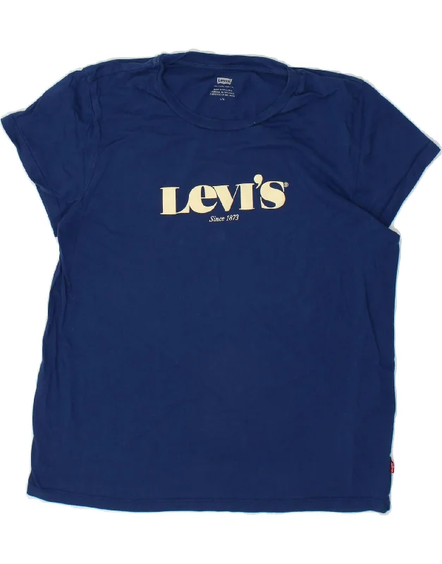 LEVI'S Womens Graphic T-Shirt Top UK 16 Large Navy Blue Cotton Denim Fabric Leather Fabric Suede Fabric LEVI'S Womens Graphic T-Shirt Top UK 16 Large Navy Blue Cotton Denim Fabric Leather Fabric Suede Fabric