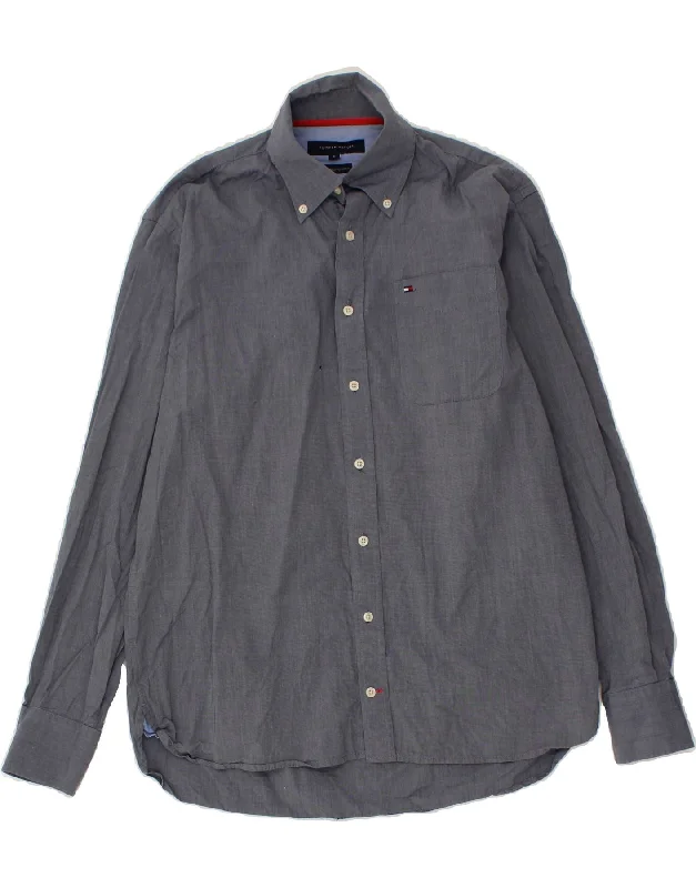 TOMMY HILFIGER Mens Shirt Small Navy Blue Cotton Mesh Blend Leather Blend Suede Blend