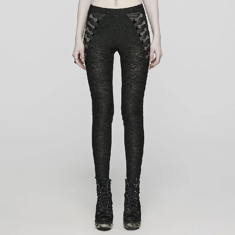 Women's Goth Mesh Slim Fitted Texture Leggings Stylish Camo Print Leggings