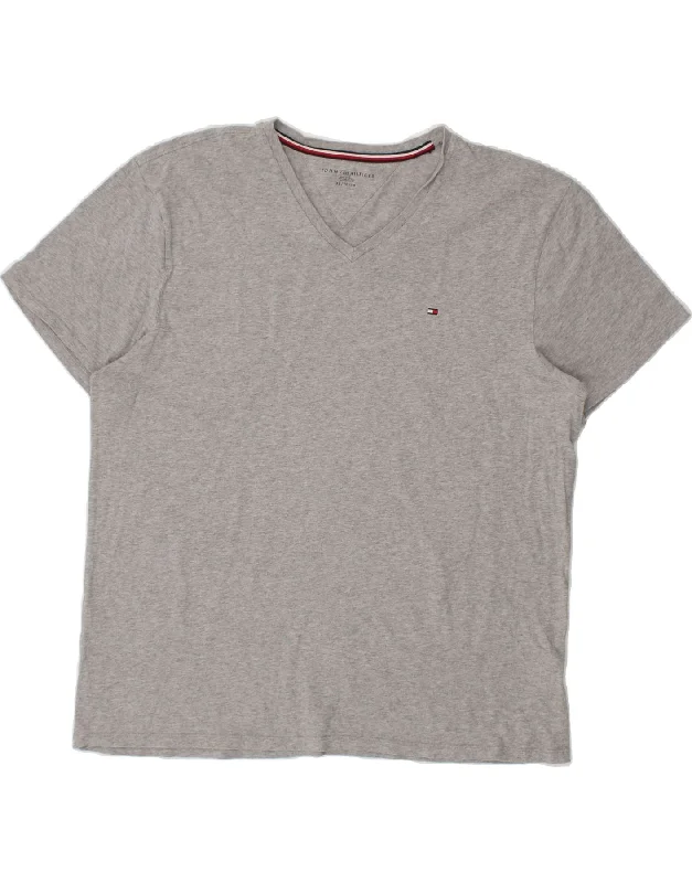 TOMMY HILFIGER Mens T-Shirt Top XL Grey Cotton Chenille Blend Fleece Blend Nylon Blend