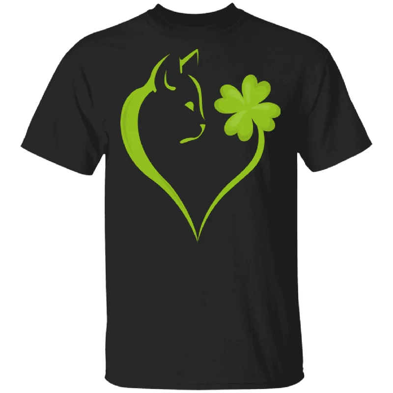 Dabbing Shamrock Cat Heart St Patrick's Day Irish Gifts T-Shirt V-Neck T-Shirt Long Sleeve Cotton