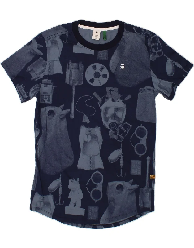 G-STAR Mens Graphic T-Shirt Top Medium Navy Blue Knit Fabric Woven Fabric Fleece Fabric