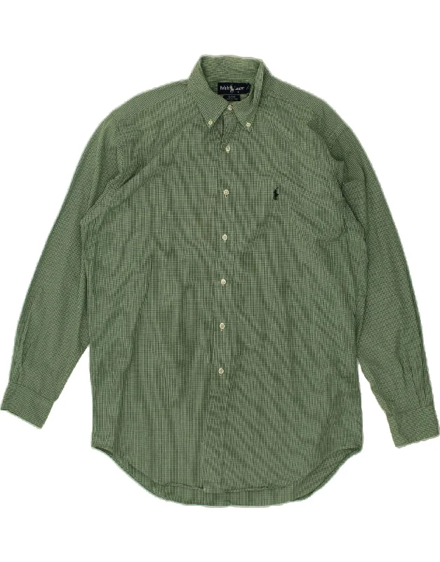 RALPH LAUREN Mens Blake Loose Fit Shirt Medium Green Check Cotton Polka Dot Checkered Tartan