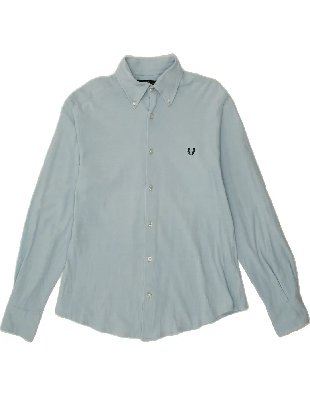 FRED PERRY Mens Shirt Large Blue Cotton Embroidered Appliqued Beaded