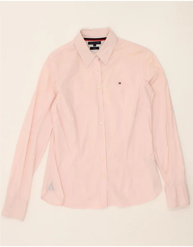 TOMMY HILFIGER Womens Stretch Shirt US 6 Medium Pink Cotton Denim Fabric Leather Fabric Suede Fabric