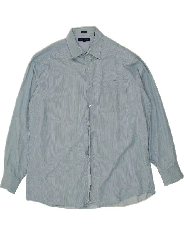 TOMMY HILFIGER Mens Shirt Size 17 XL Blue Pinstripe Cotton Anti-Shrink Durable Soft