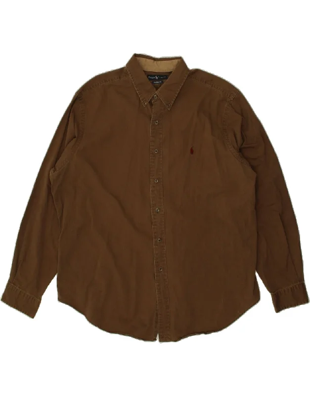 RALPH LAUREN Mens Classic Fit Shirt 2XL Brown Cotton Polka Dot Checkered Tartan