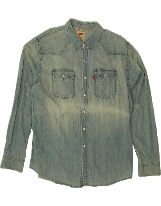 LEVI'S Mens Denim Shirt 2XL Blue Cotton Oversized T-Shirt Spandex breathable