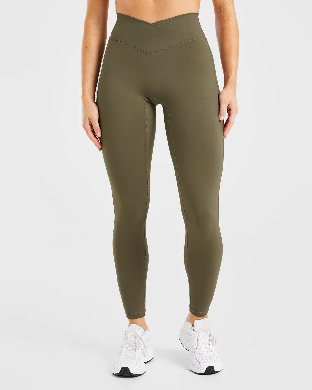 Sculpt Wrap Leggings - Deep Khaki Comfortable Wide-Band Leggings