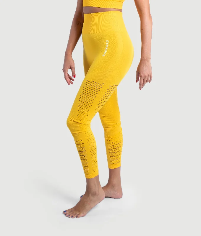 Enyo Seamless Legging - Bumblebee Yellow Fashionable Embroidered Detail Leggings