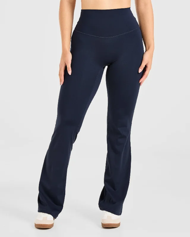 Sculpt Flared Leggings - Deep Navy Elegant Printed Leggings with Pockets