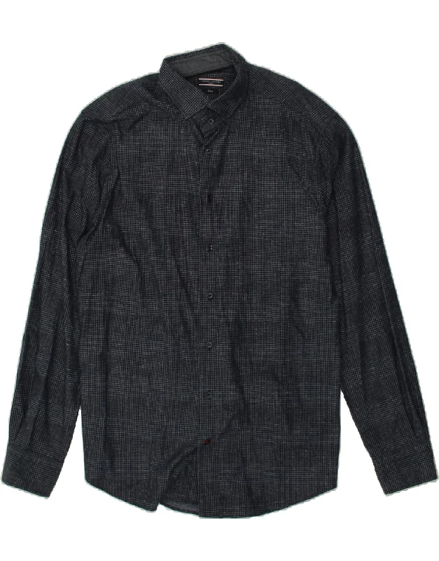 TOMMY HILFIGER Mens Fitted Shirt Large Navy Blue Houndstooth Handmade Hand-knitted Hand-woven TOMMY HILFIGER Mens Fitted Shirt Large Navy Blue Houndstooth Handmade Hand-knitted Hand-woven