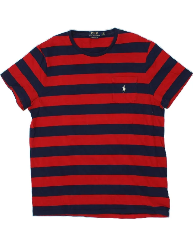 POLO RALPH LAUREN Mens Custom Slim Fit T-Shirt Top XL Red Striped Cotton Cotton Fabric Linen Fabric Terry Fabric