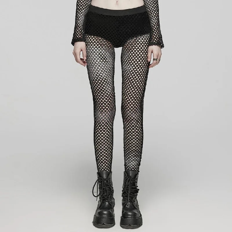 Women's Punk Tie-dyed Mesh Leggings Black Trendy Sports Performance Leggings