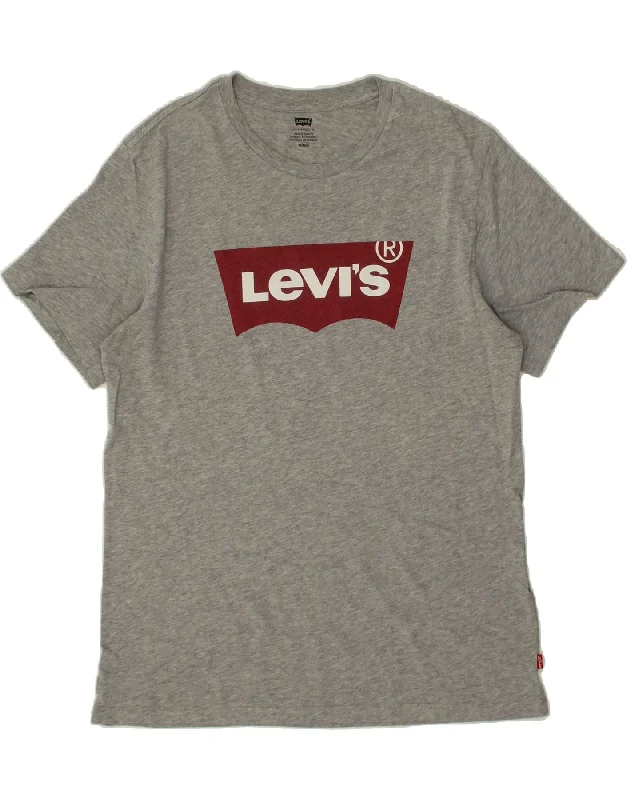 LEVI'S Mens Graphic T-Shirt Top Medium Grey Chenille Blend Fleece Blend Nylon Blend