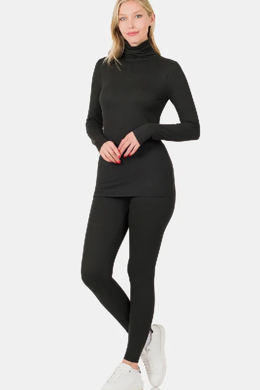 Turtleneck Top and Leggings Lounge Set Fashionable Plus-Size Activewear