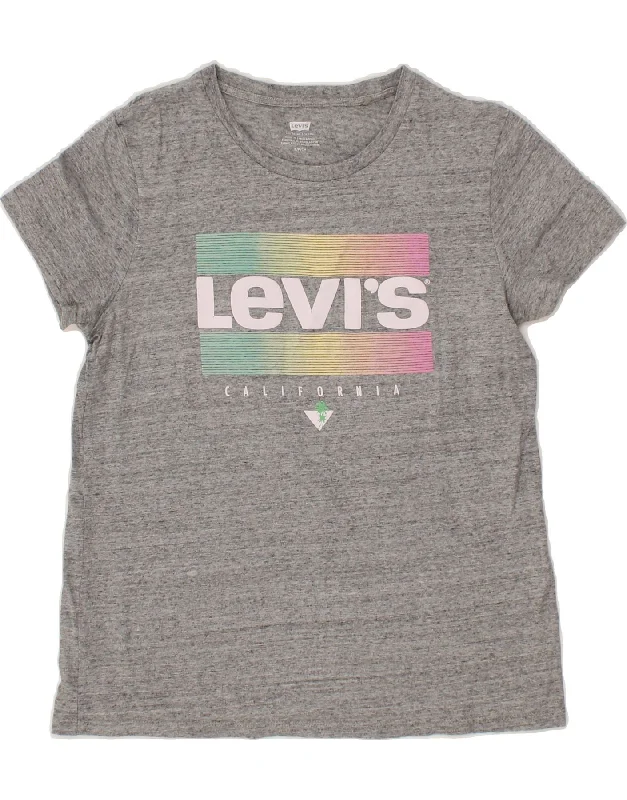 LEVI'S Womens Graphic T-Shirt Top UK 10 Small Grey Solid Color Striped Floral