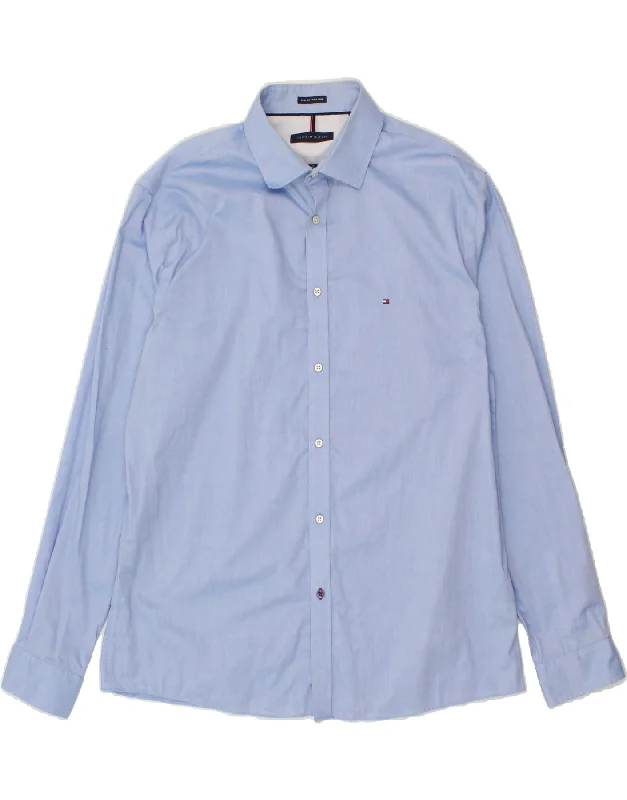 TOMMY HILFIGER Mens Shirt Size 16 1/2 Large Blue Cotton Mesh Fabric Canvas Fabric Denim Fabric TOMMY HILFIGER Mens Shirt Size 16 1/2 Large Blue Cotton Mesh Fabric Canvas Fabric Denim Fabric