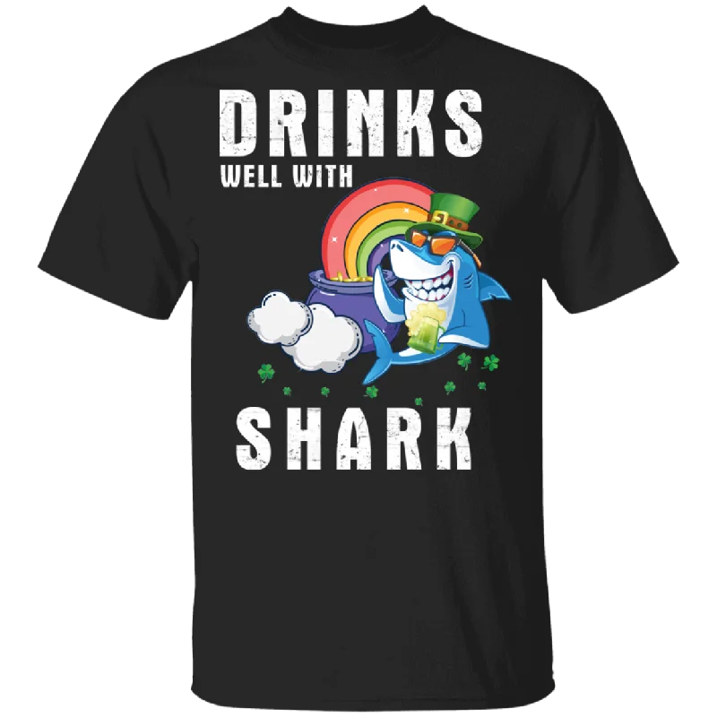 Drinks Well With Sharks Drinking St Patrick's Day Gifts T-Shirt Silk Blend Satin Velvet