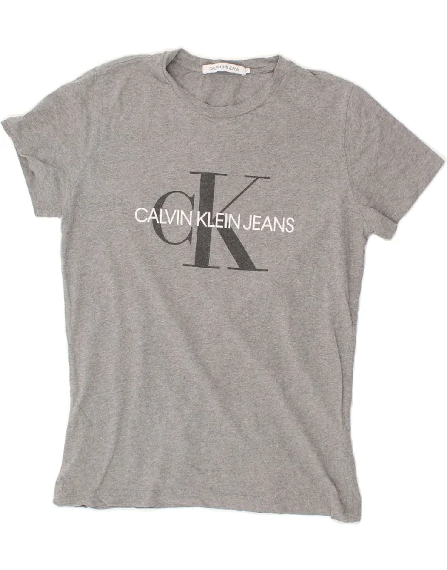 CALVIN KLEIN JEANS Womens Graphic T-Shirt Top UK 14 Medium Grey Cotton Thin T-Shirt Open Front Quick Dry CALVIN KLEIN JEANS Womens Graphic T-Shirt Top UK 14 Medium Grey Cotton Thin T-Shirt Open Front Quick Dry
