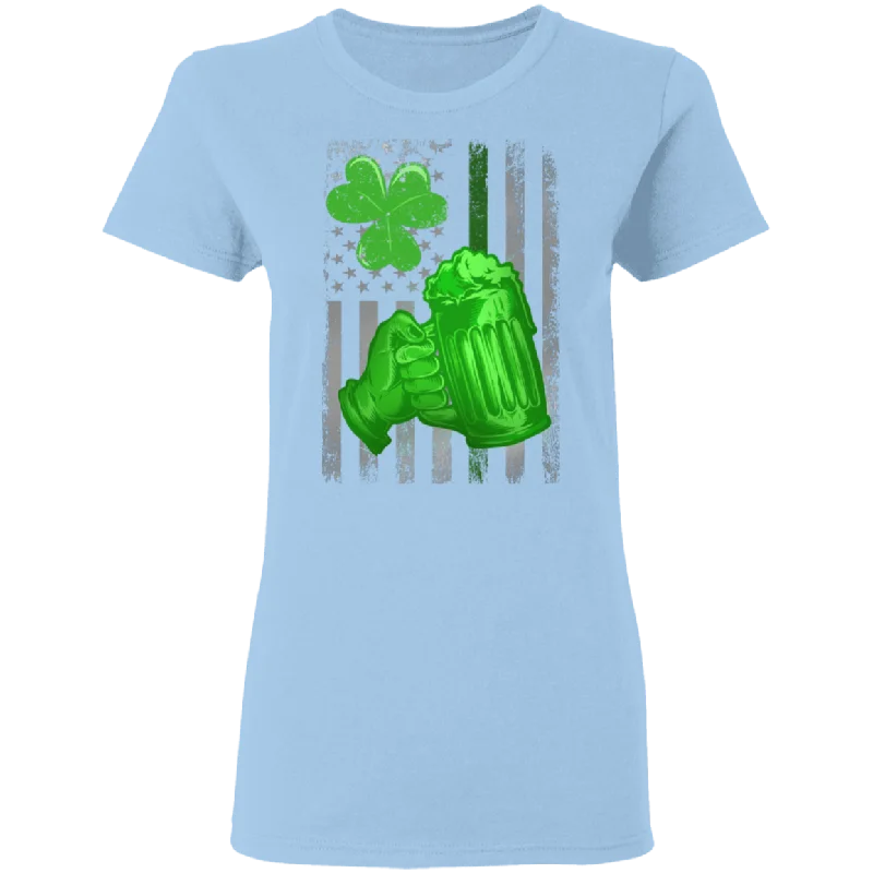 Green Beer American Flag Drunker St Patrick's Day Irish Gift Ladies T-Shirt Satin Fabric Silk Fabric Chiffon Fabric