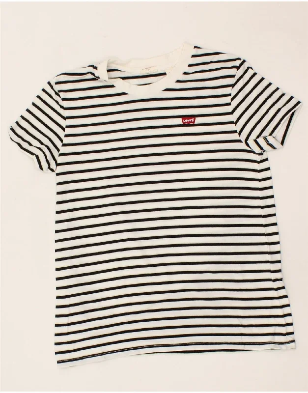 LEVI'S Womens T-Shirt Top UK 6 XS White Striped Cotton Solid Color Striped Floral