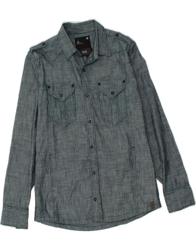 G-STAR Mens Shirt Large Grey Cotton Collared Crew Neck Turtle Neck
