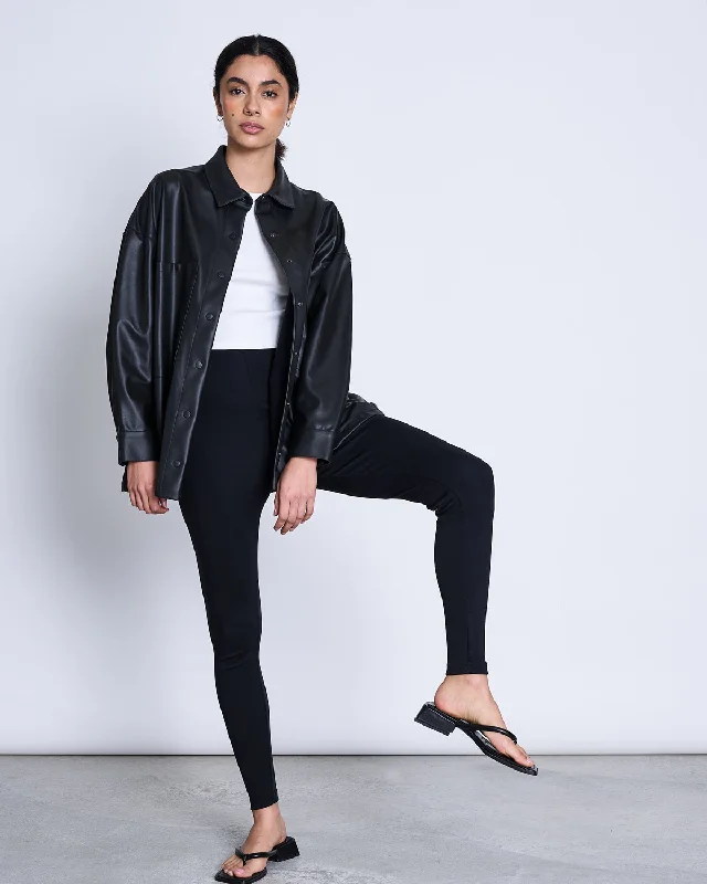 BASIC LEGGINGS BLACK Comfortable Ribbed Waistband Leggings