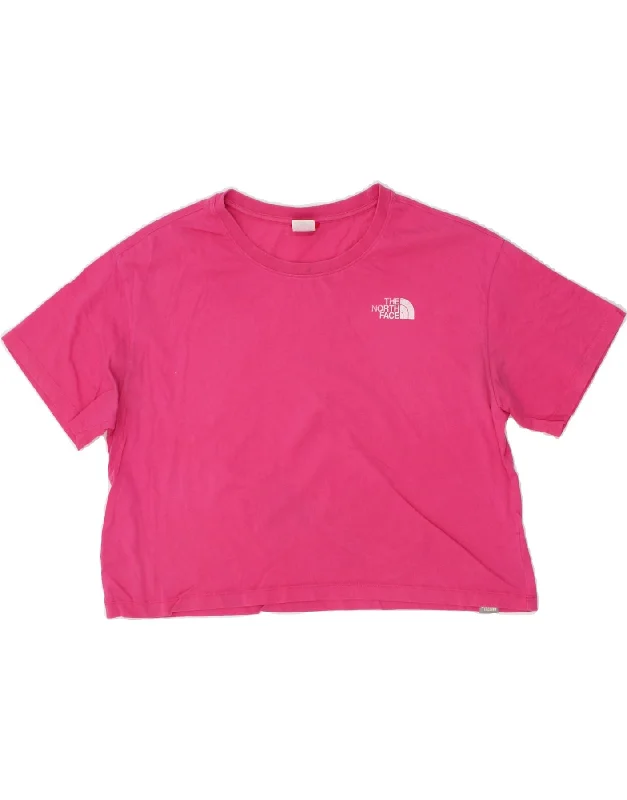 THE NORTH FACE Womens Crop T-Shirt Top UK 16 Large Pink Cotton Hooded Caped Shawl Collar