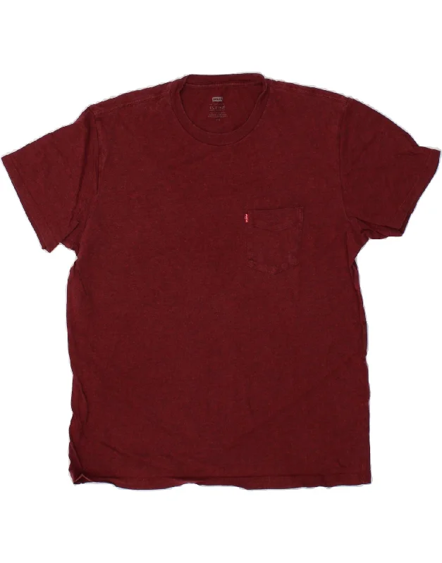 LEVI'S Mens T-Shirt Top Large Maroon Cotton Rayon Fabric Velvet Fabric Corduroy Fabric