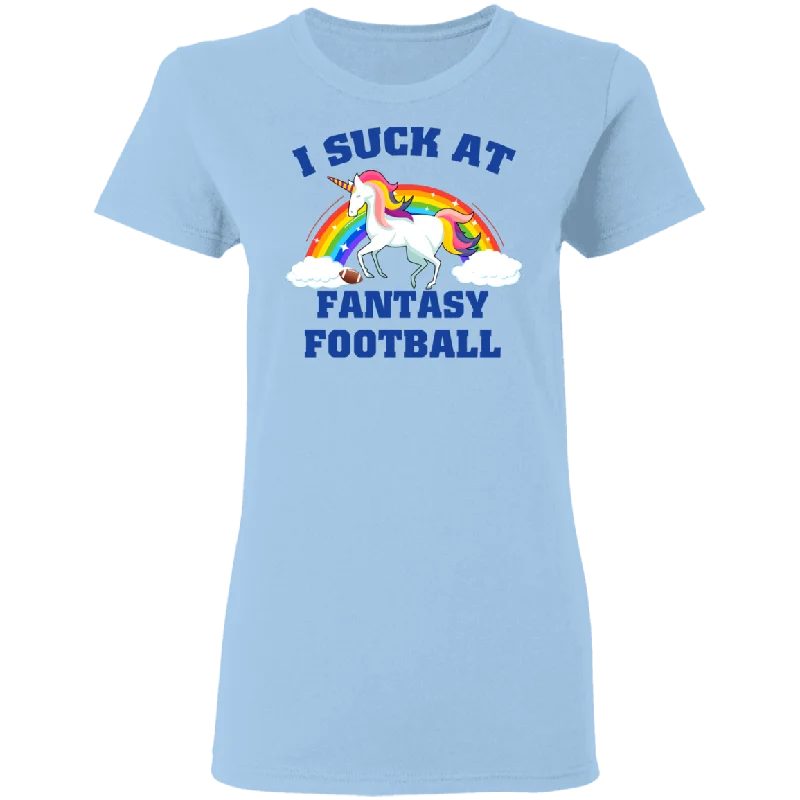 I Suck At Fantasy Football Funny Magical Unicorn Ladies T-Shirt Seamless Knitted Crochet