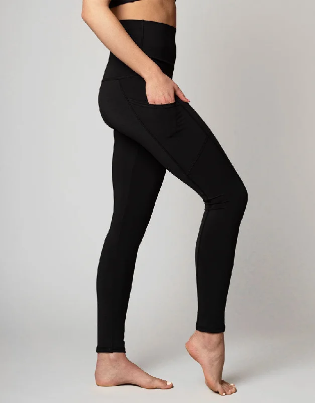 Freestyle Pocket Legging Black Comfortable Ribbed Waistband Leggings