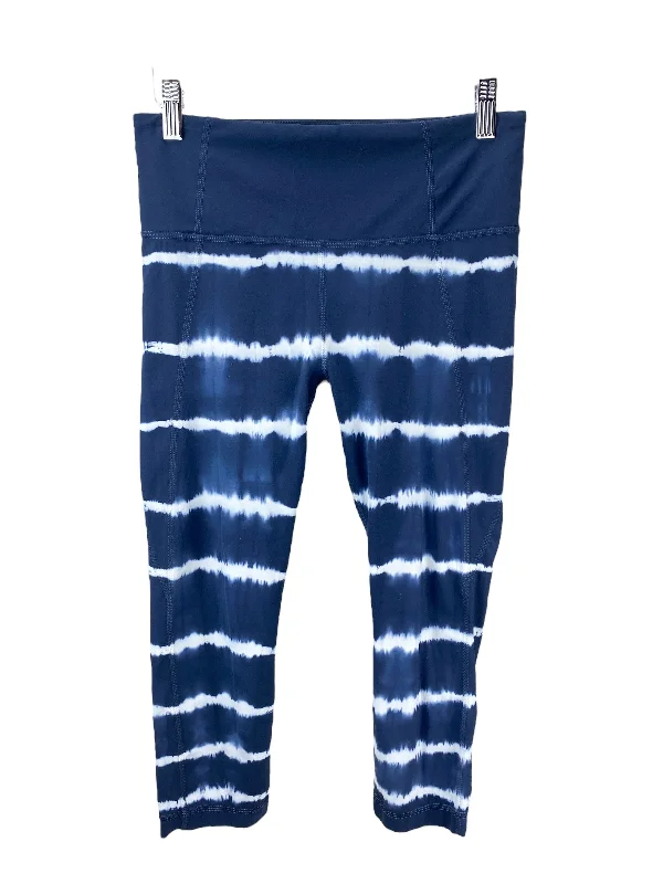 Athleta Women's Salutation Tie Dye Active Capri Legging Navy/White Size M Comfortable Sports Performance Tights