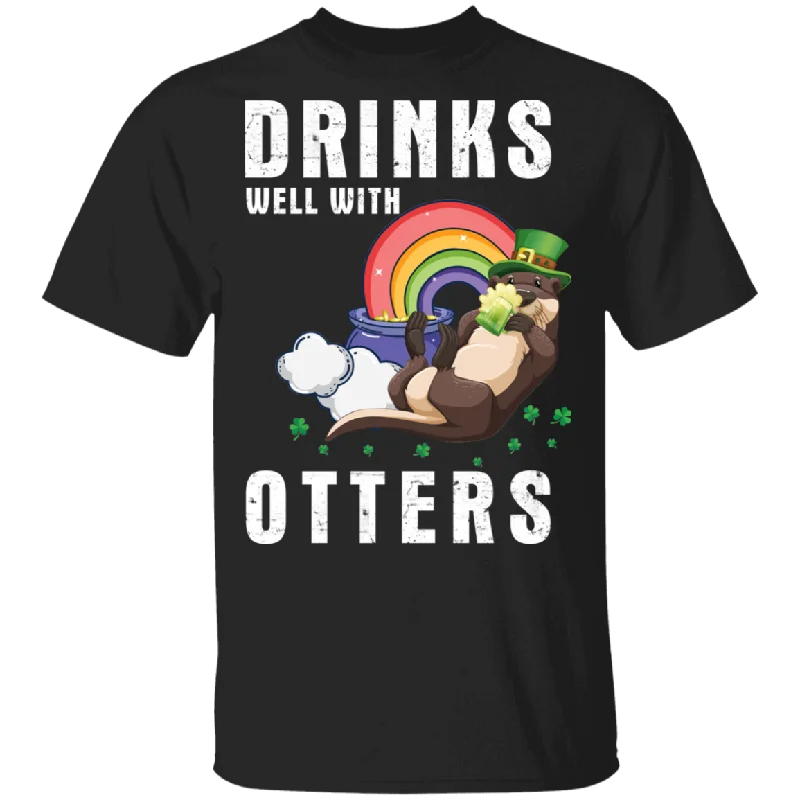 Drinks Well With Otters St Patrick's Day Drinking Gifts T-Shirt Faux Fur Fabric Real Fur Fabric Shearling Fabric