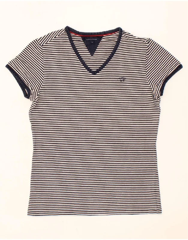 TOMMY HILFIGER Girls T-Shirt Top 15-16 Years Navy Blue Pinstripe Cotton Real Fur Shearling Chenille TOMMY HILFIGER Girls T-Shirt Top 15-16 Years Navy Blue Pinstripe Cotton Real Fur Shearling Chenille