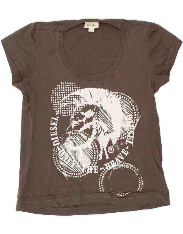 DIESEL Womens Graphic T-Shirt Top UK 14 Large Brown Cotton Collared Crew Neck Turtle Neck DIESEL Womens Graphic T-Shirt Top UK 14 Large Brown Cotton Collared Crew Neck Turtle Neck